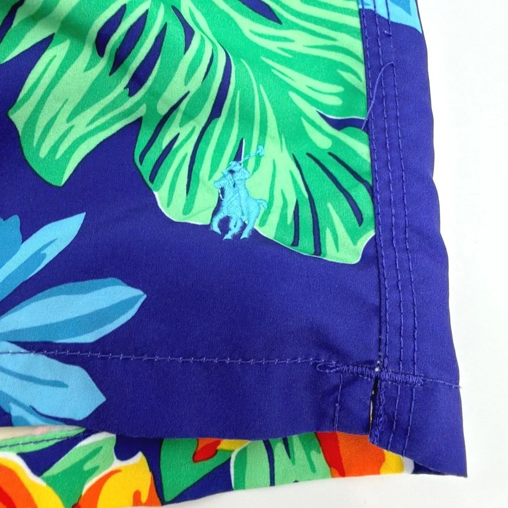 Polo Ralph Lauren Swim Trunks Mens M Blue Floral Tropical Hibiscus Beachwear